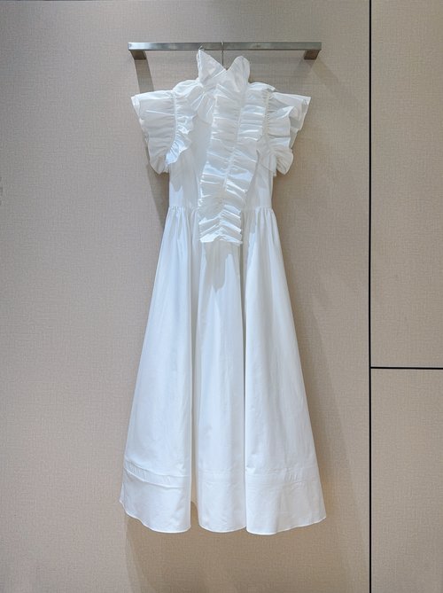 Dior Elegant Solid Color Long Dress with Ruffled Collar