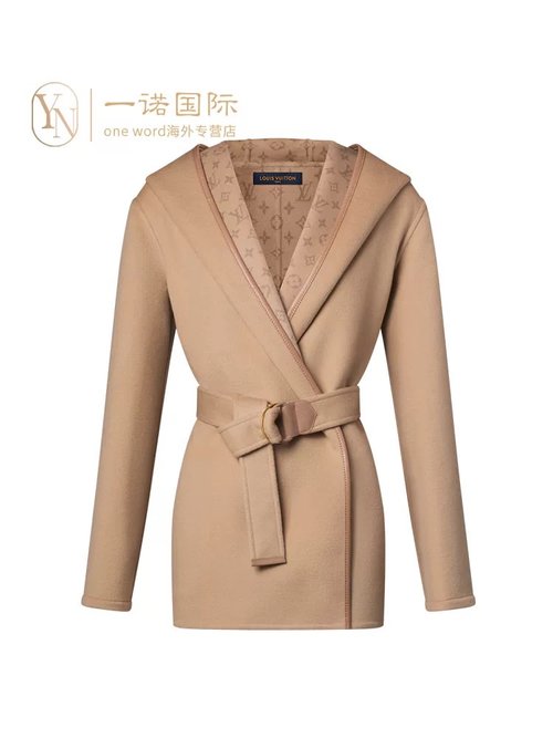 Louis Vuitton Exclusive Customized Khaki Short Woolen Coat with老花 Logo and Belt