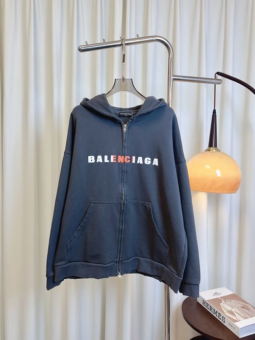 Balenciaga Custom Terry Cotton Zip-up Cardigan with Printed Logo