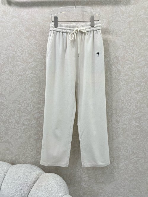 Dior Simple Wide-Leg Pants with Waist Drawstring and Logo