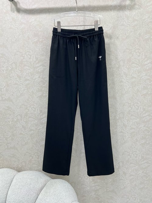 Dior Simple Wide-Leg Pants with Waist Drawstring and Logo