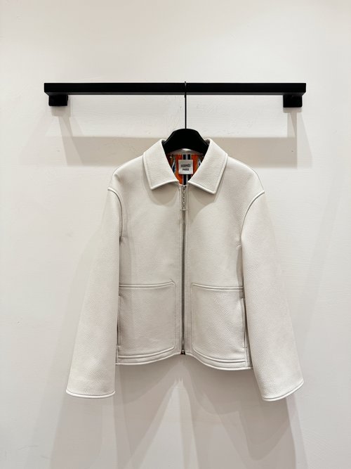 Hermes Imported Litchi Grain Fetal Cowhide Jacket, Three Colors Available