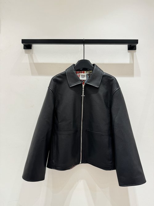 Hermes Imported Litchi Grain Fetal Cowhide Jacket, Three Colors Available