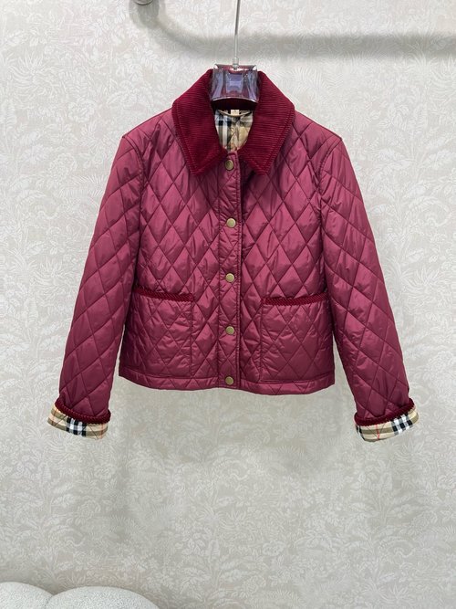 Burberry Classic Checked Short Cotton Jacket with Corduroy Collar and Cuffs