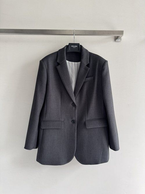 Prada New Relaxed Tuxedo Jacket with Brand Embellishments
