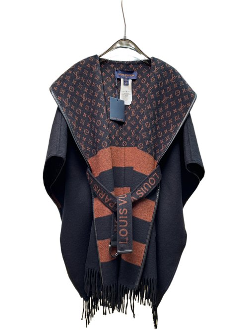 Louis Vuitton Black Belted Cloak in High-Quality Wool and Silk Blend