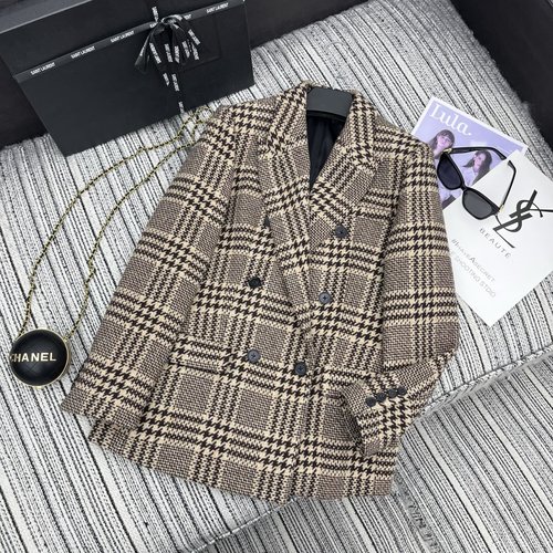 Yves Saint Laurent Recommended New Houndstooth Suit Jacket with Double Rows of Buttons