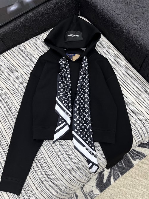 Louis Vuitton Air-cotton Hooded Sweatshirt with Scarf Decoration
