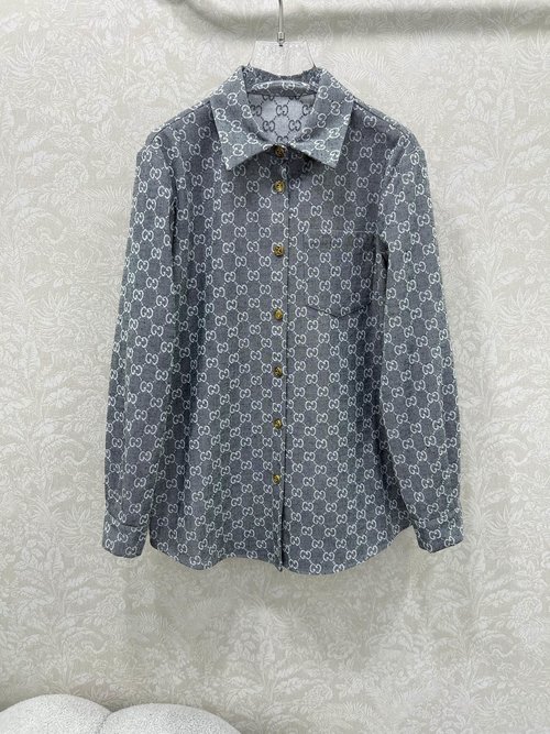 Gucci Double G Jacquard Shirt Jacket with Custom Hardware, Sophisticated Appearance