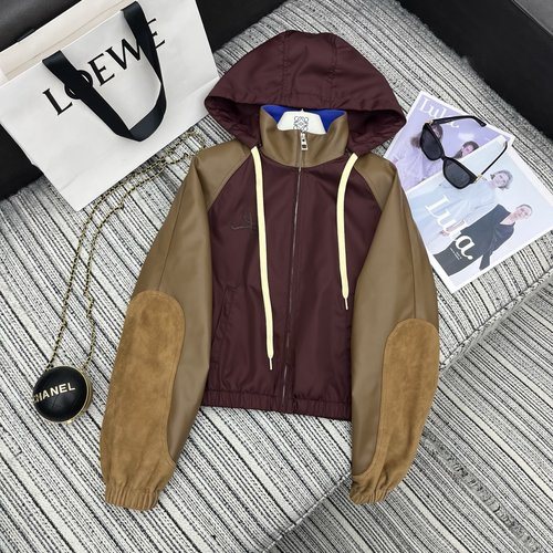 Loewe Stylish Multi-Colored Nylon and Sheepskin Hooded Jacket