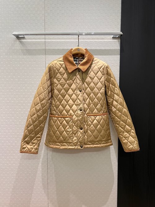 Burberry Corduroy Patchwork Quilted Jacket with Checked Lining