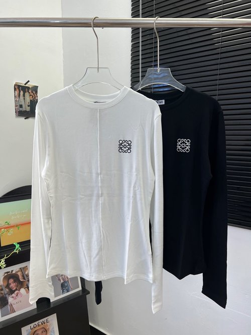 Loewe Soft Elastic Cotton Long-Sleeve Top with Large Logo Embellishment