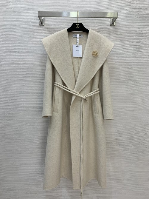 Dior Premium Double - Faced Woolen Overcoat with No - Button Collar