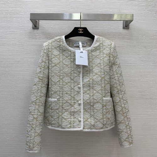 Dior Short Sleeve Round-Neck Top with Gold Chain and Checked Pattern