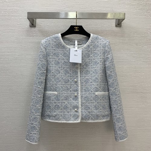 Dior Short Sleeve Round-Neck Top with CD Buttons and Checked Pattern