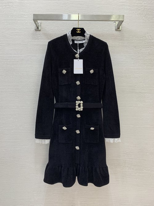 Prada Elegant Knitted Dress with Lace and Rhinestone Buttons