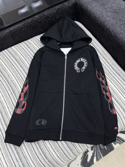 Chrome Hearts Zippered Color - Blocked Print Jacket in Casual Style