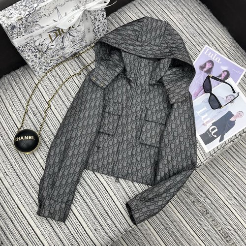 Dior Twill Letter Hooded Jacket with Bee Embroidered