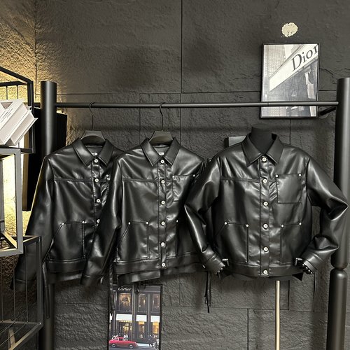 Loewe Black Collared Leather Jacket with Chest Pocket and Side Slits