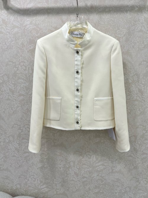 Dior Silk-Wool Embroidered Collared Blazer with CD Buttons
