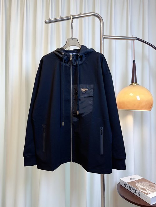 Prada Custom Recycled Nylon Zippered Cardigan with Spacious Pockets