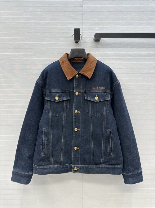 Miu Miu Exclusive Denim Jacket with Corduroy Collar, Classic H-Shape