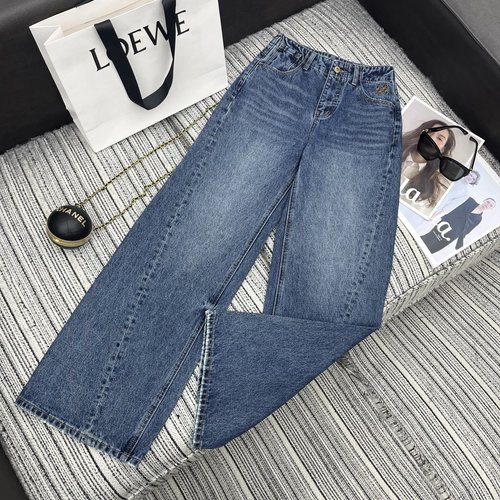 Loewe Denim Wide-Leg Pants with Logo Embroidery and Premium Wash