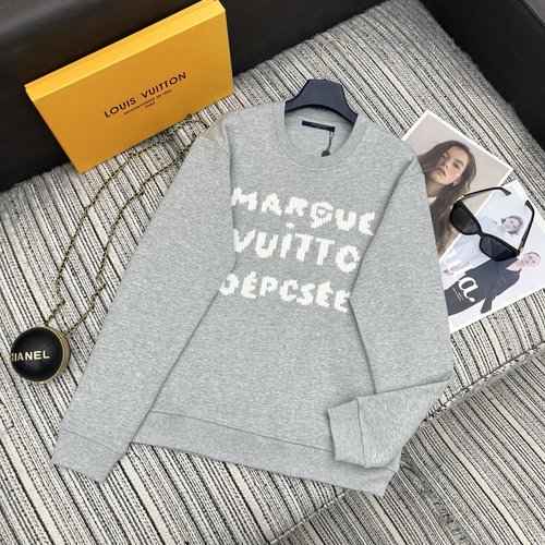 Louis Vuitton Letter Embroidery Round Neck Sweatshirt, Light Gray, Casual Style