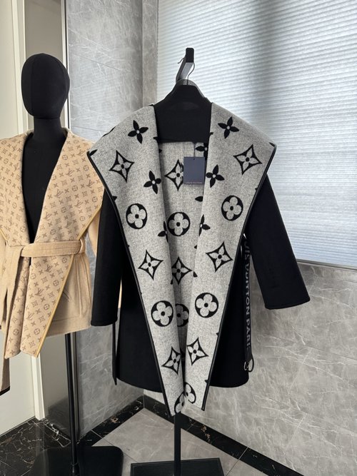 Louis Vuitton Elegant Double-Sided Wool-Silk Blend Wrap Overcoat
