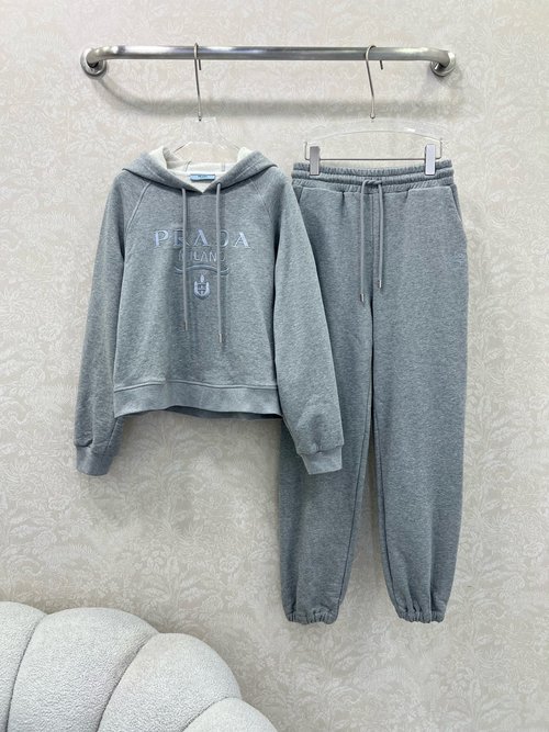 Prada Hooded Sweatshirt and Jogger Pants Set with Letter Embroidery