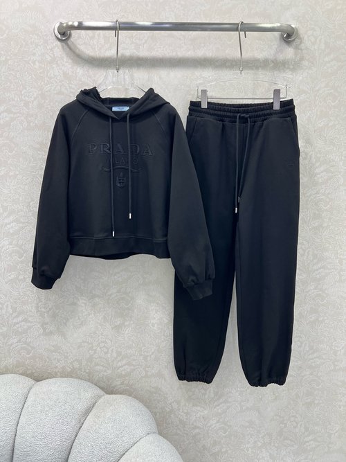 Prada Hooded Sweatshirt and Jogger Pants Set with Letter Embroidery