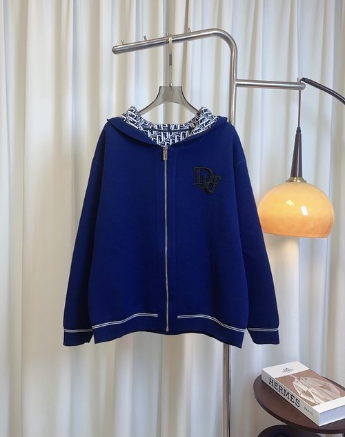 Dior Double-sided Jacquard Logo High-density Embroidery Wool Cardigan