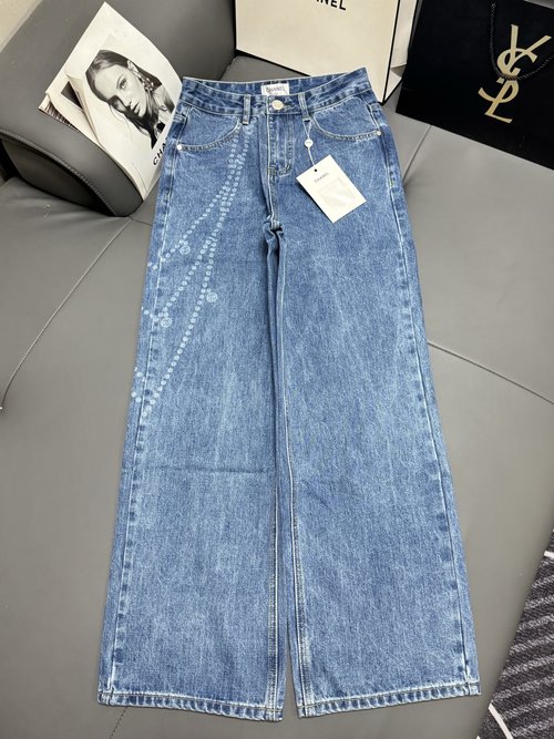 Chanel Denim Jeans with Double C Chain Laser Burning, Slimming