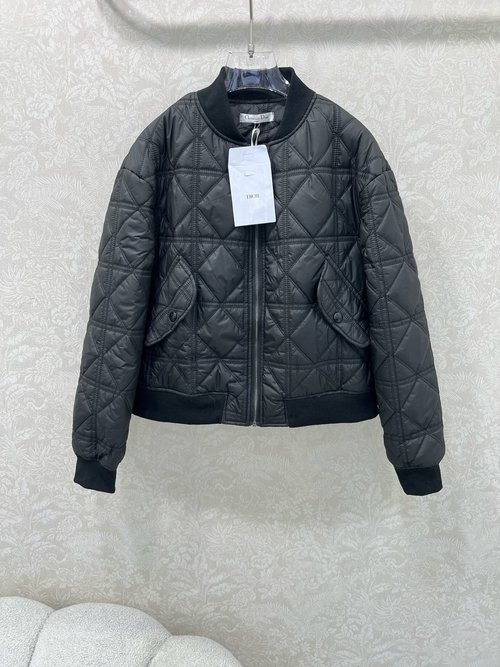 Dior Rattan Checkerboard Baseball Quilted Coat with Bee Embroidery