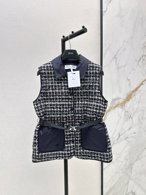 Dior Snowflake-knit Down Vest with Belt, Heavyweight Woolen Fabric