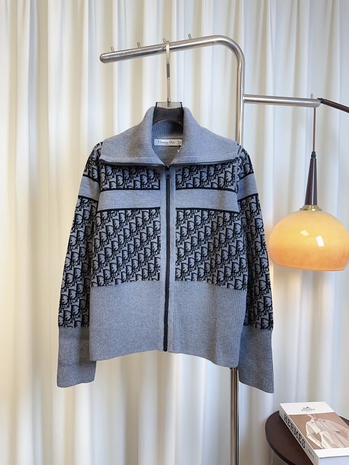 Dior Double - Sided Jacquard Logo Wool Cardigan, Reversible Wear