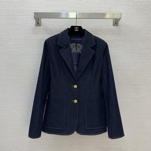 Louis Vuitton Customized Logo Gold - Button Denim Jacket with Large Pockets