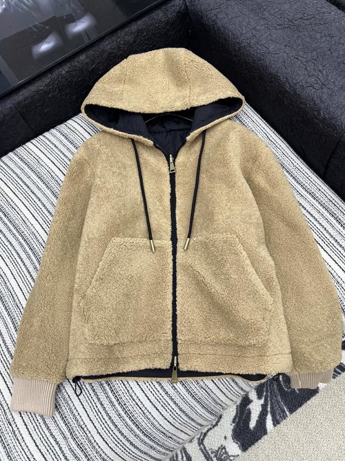 Moncler Double-Sided Lamb Wool Down Coat with a Minimalist, High-Class Design