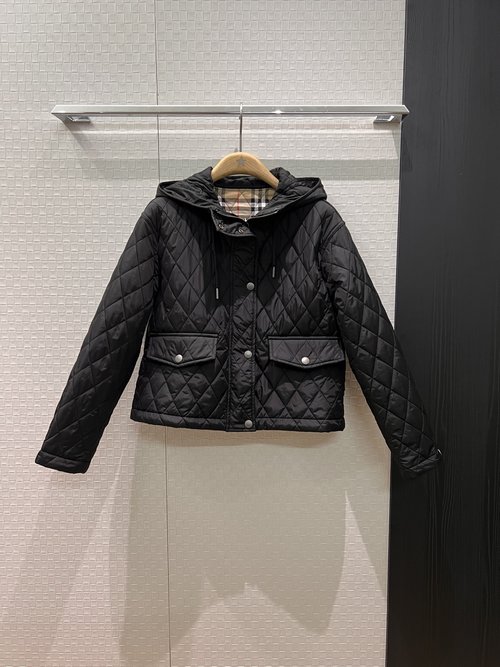 Burberry Trendy Hooded Quilted Diamond Short Cotton Jacket