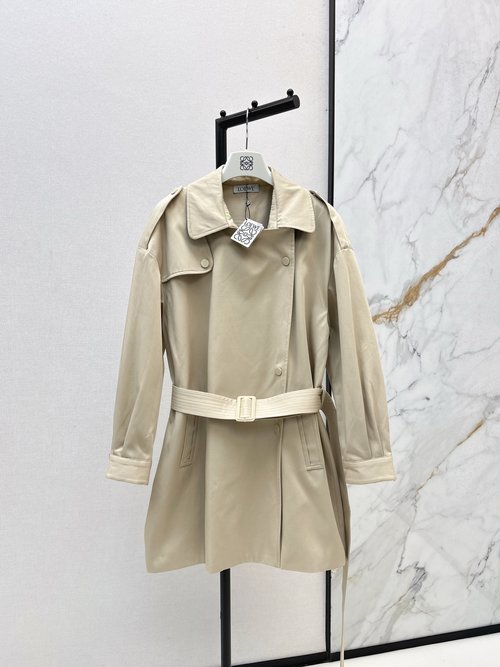 Loewe Minimalist Mid-Length Trench Coat with Checked Lining