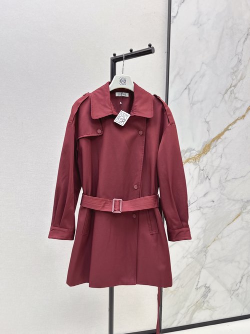 Loewe Minimalist Mid-Length Trench Coat with Checked Lining