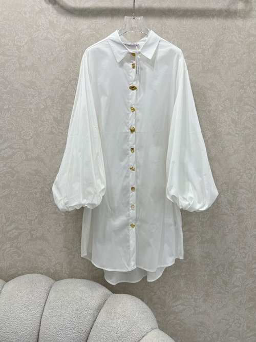 Schiaparelli Shirt-Style Dress with Customized Hardware and Ruffled Sleeves