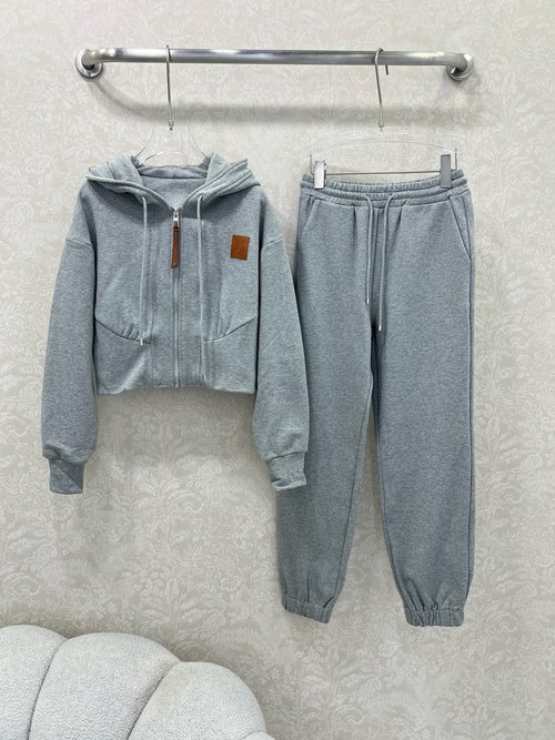 Loewe Hooded Zip - up Jacket and Cuffed Pants Set with Sporty Style