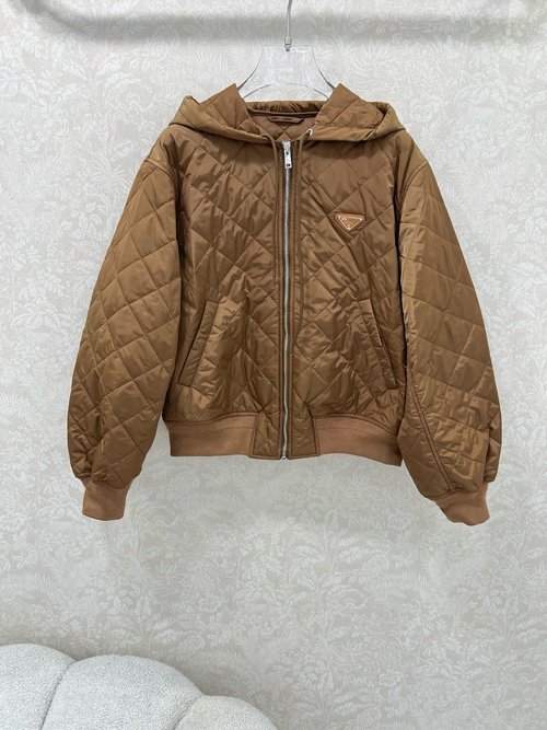 Prada Triangle Logo Quilted Hooded Cotton Jacket for a Casual Look