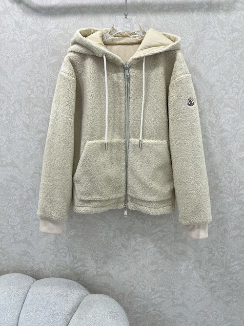 Moncler Reversible Hooded Teddy Lamb Coat, Elegant and Versatile