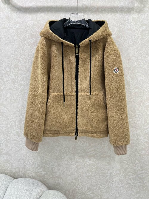 Moncler Reversible Hooded Teddy Lamb Coat, Elegant and Versatile