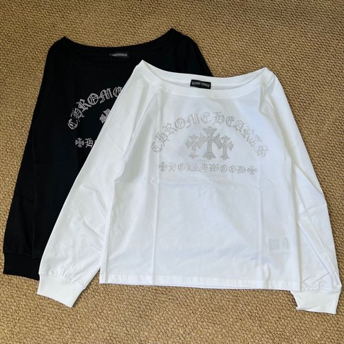 Chrome Hearts New Two - Color Long - Sleeve Top with Embroidered Letters and Hot - Drilled Details
