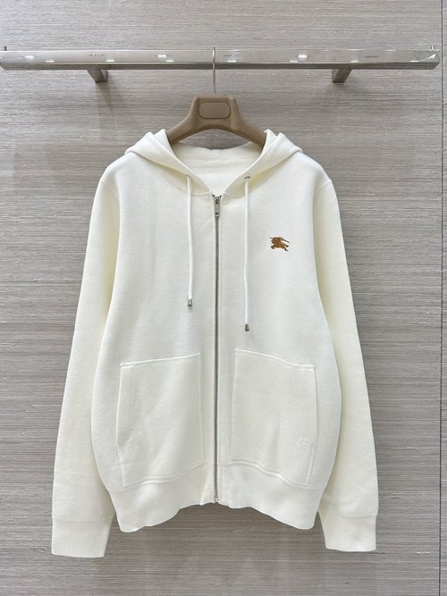 Burberry Checked Knit Hoodie with Equestrian Emblem