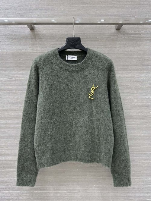 Yves Saint Laurent Classic Fuzzy Mohair Top with Brooch for a Versatile Appearance