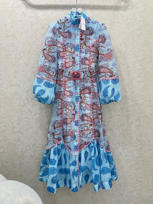 Zimmermann Cashew Flower-Printed Cotton-Blend Long Dress with Detachable Belt